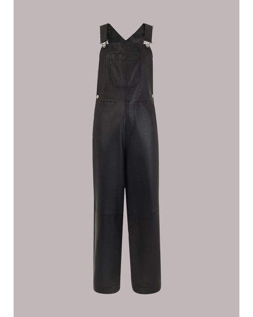 Whistles Black Peyton Leather Dungarees