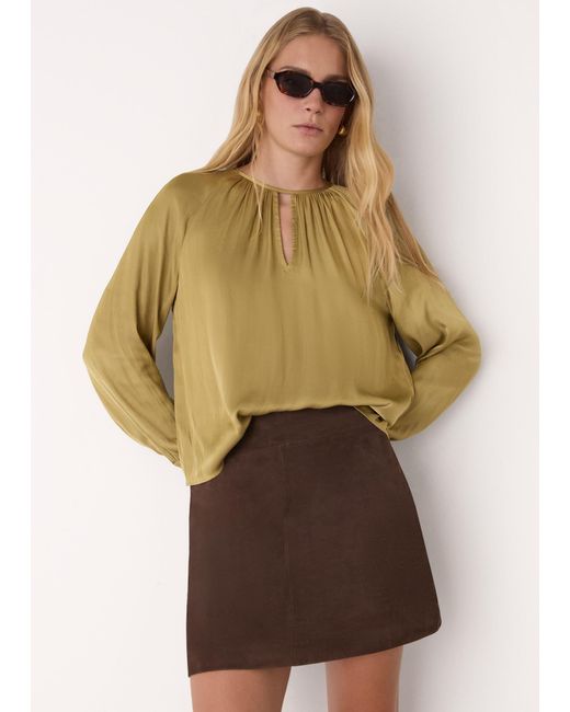 Whistles Natural Gathered Satin Blouse