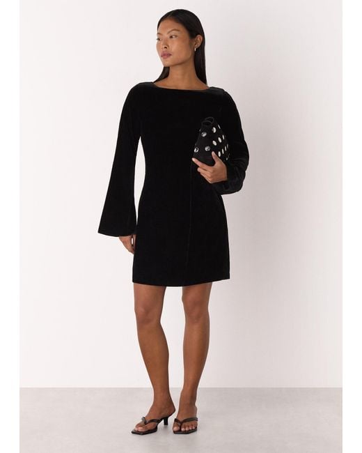 Whistles Black Petite Velvet Flare Sleeve Dress