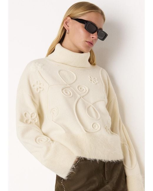 Whistles Natural Wool Embroidered Floral Jumper