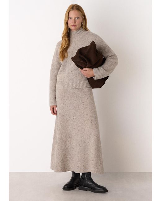 Whistles Natural Wool Textured Midi Skirt