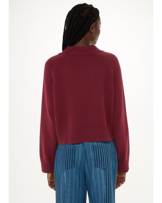 Whistles Red Ribbed Detail Cotton Cardigan