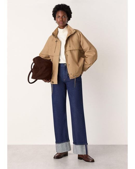Whistles Blue Funnel Neck Parka Jacket