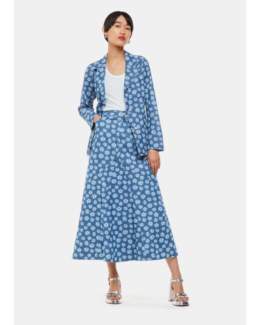 Whistles Blue Graphic Daisy Denim Maxi Skirt