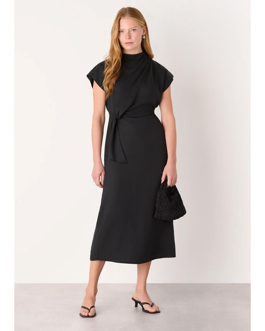 Whistles Black Twist Waist Midi Dress