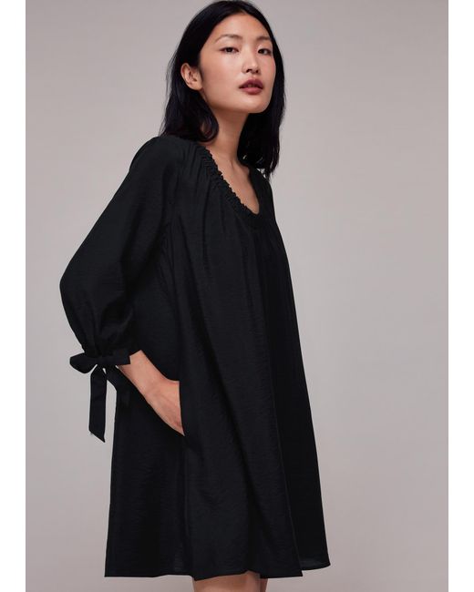 Whistles Blue Lydia Gathered Trapeze Dress