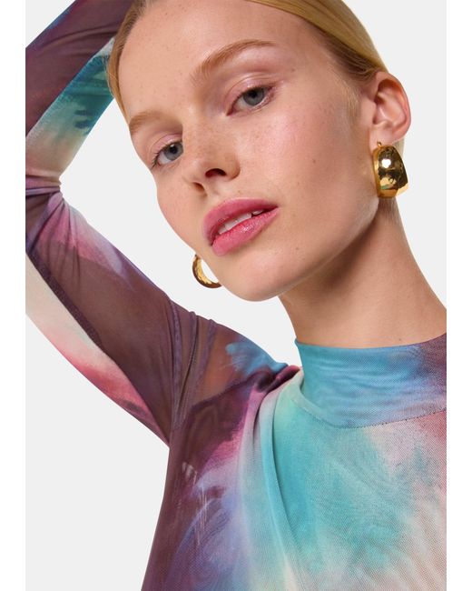 Whistles Blue Oil Paint Print Mesh Top