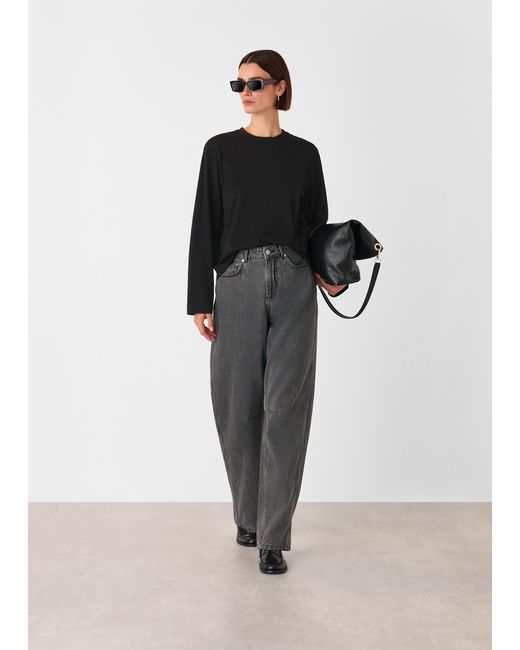 Whistles Black Relaxed Long Sleeve Tee