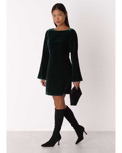 Whistles Black Petite Velvet Flare Sleeve Dress