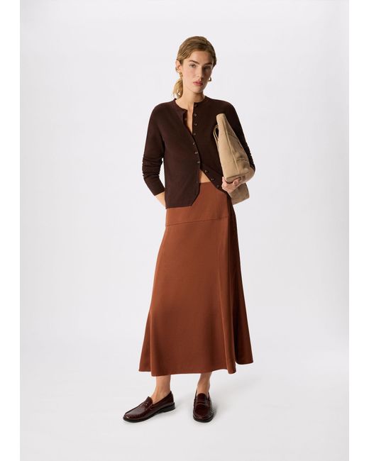 Whistles Brown Panel Waist Satin Midi Skirt