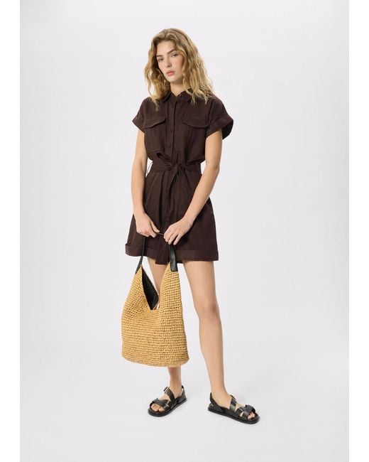 Whistles Brown Pocket Detail Linen Playsuit