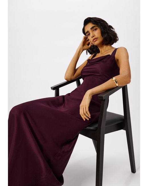 Whistles Red Thea Cowl Satin Maxi Dress