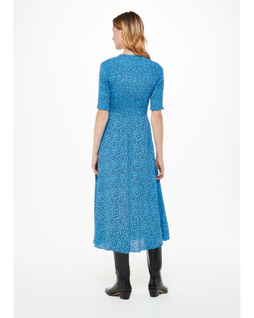 Whistles Blue Micro Bouquet Shirred Dress