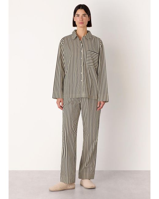 Whistles Brown Cotton Stripe Pyjama Shirt