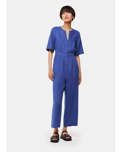 Whistles Blue Cosima Linen Jumpsuit