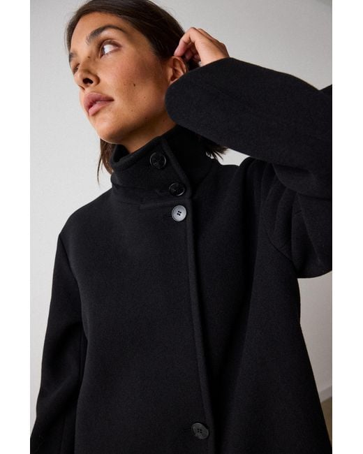 Whistles Black Funnel Neck Cocoon Coat