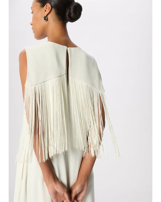 Whistles White Fringe Back Midi Dress