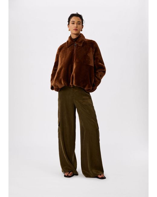 Whistles Brown Gathered Shearling Jacket