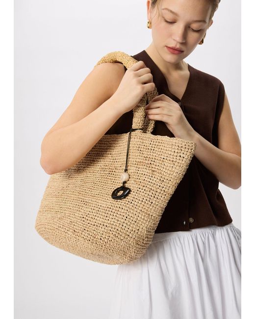 Whistles Natural Straw Tote Bag With Charm