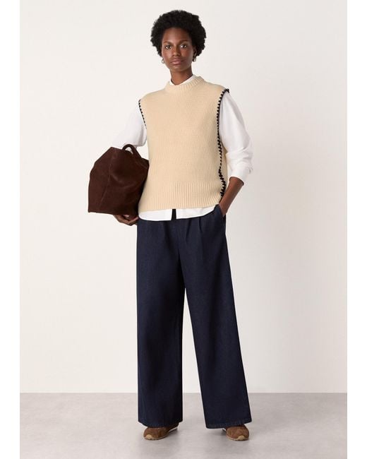 Whistles Blue Blanket Stitch Wool Mix Tank
