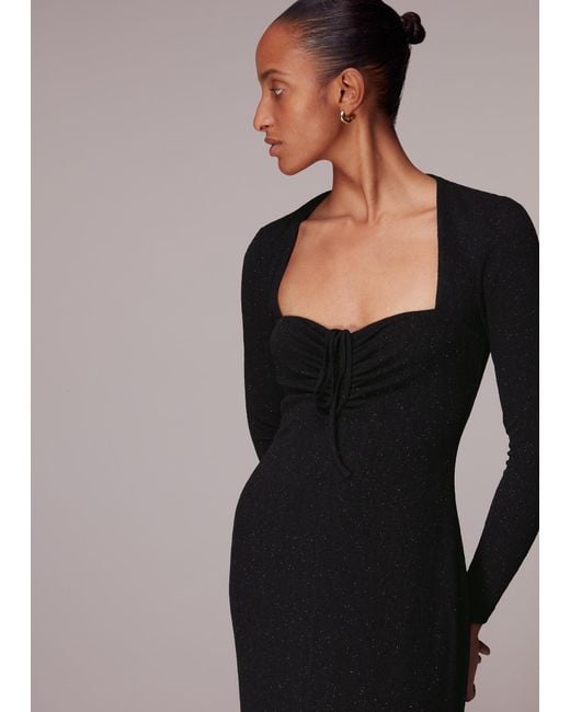 Whistles Black Jersey Sparkle Tie Midi Dress
