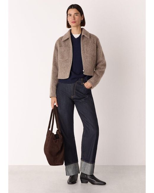 Whistles Brown Zip Through Wool Blend Jacket