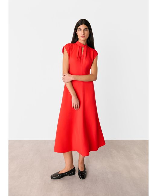 Whistles Red Twist Neck Crepe Midi Dress