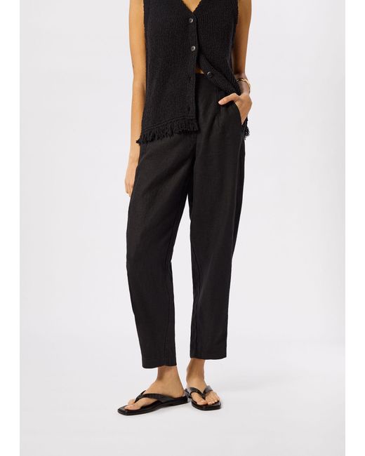 Whistles Black Petite Linen Barrel Leg Trouser