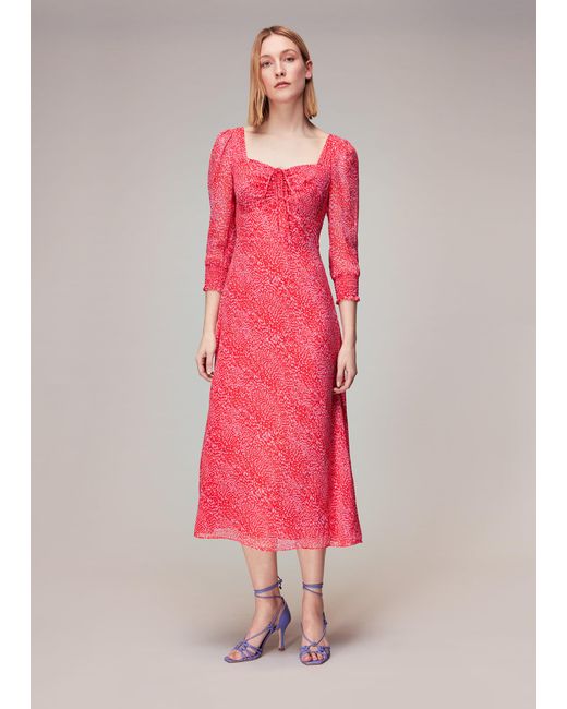 Whistles Pink Diagonal Leopard Midi Dress