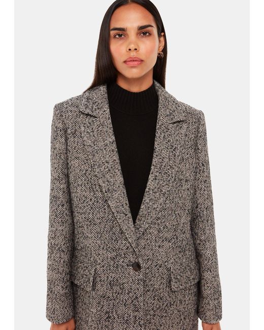 Whistles Brown Noa Herringbone Short Coat
