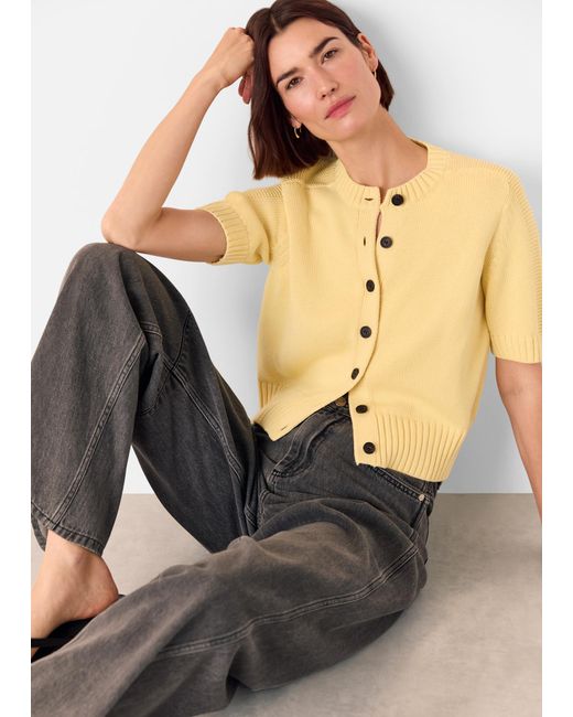 Whistles Black Short Sleeve Button Cardigan