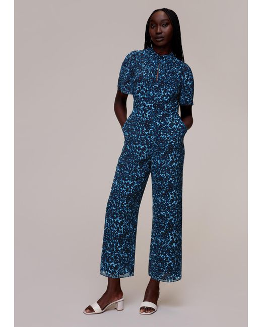 Whistles Blue Brushed Leopard Print Jumpsuit