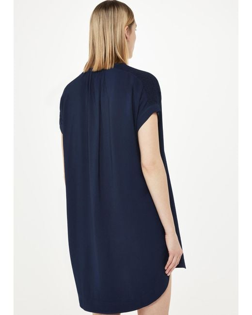 Whistles Blue Gathered Shoulder Mina Dress