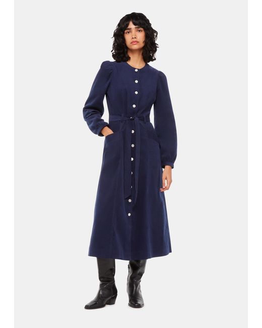 Whistles Blue Angelica Cord Midi Dress