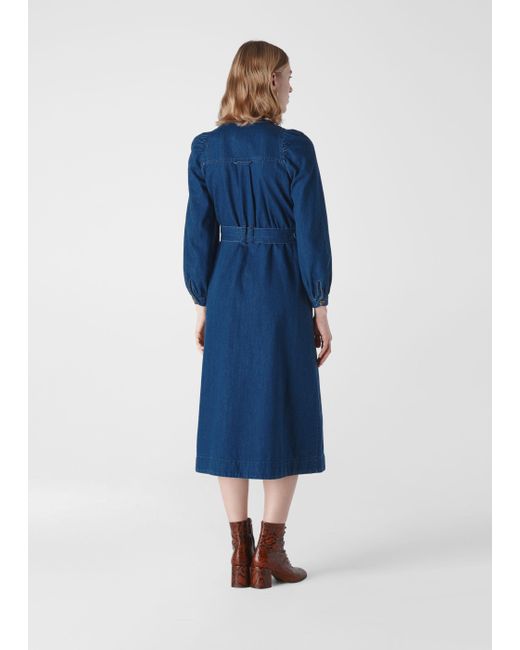 Whistles Denim Belted Midi Dress in 