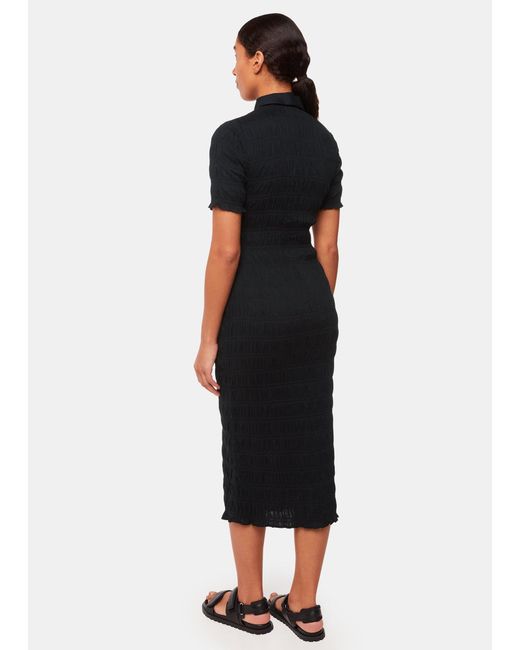 Whistles Black Monique Shirred Midi Dress