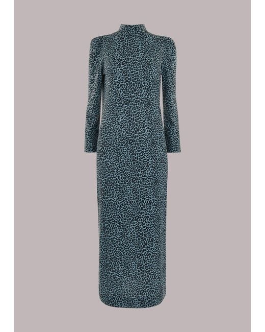 Whistles Blue Contrast Leopard Jersey Dress