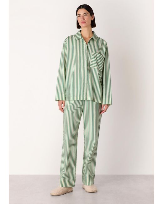 Whistles Green Cotton Stripe Pyjama Bottom
