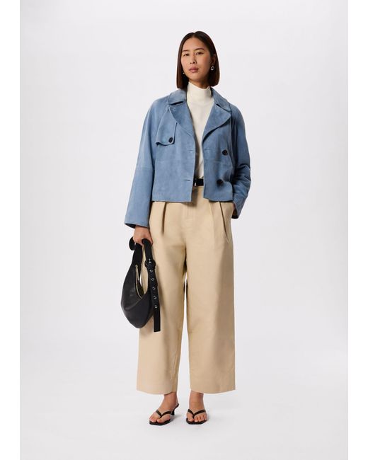 Whistles Blue Suede Short Trench Jacket