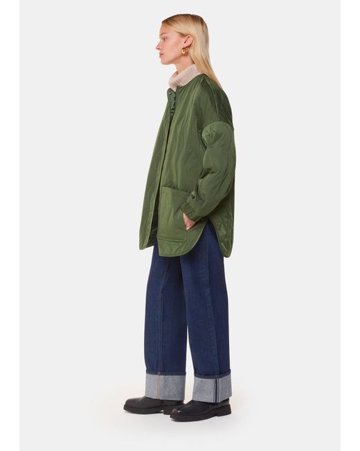Whistles Green Recycled Polyester Longline Quilted Coat