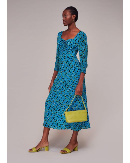 Whistles Blue Farfalle Flower Midi Dress