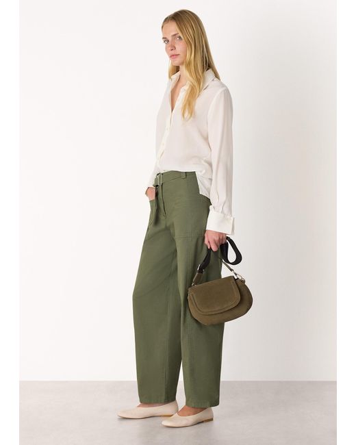 Whistles Green Belted Cotton Barrel Trouser