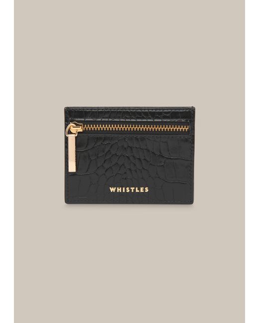 Whistles Black Shiny Croc Zip Card Holder