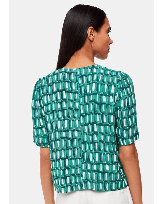 Whistles Green Linked Smudge Tie Front Top