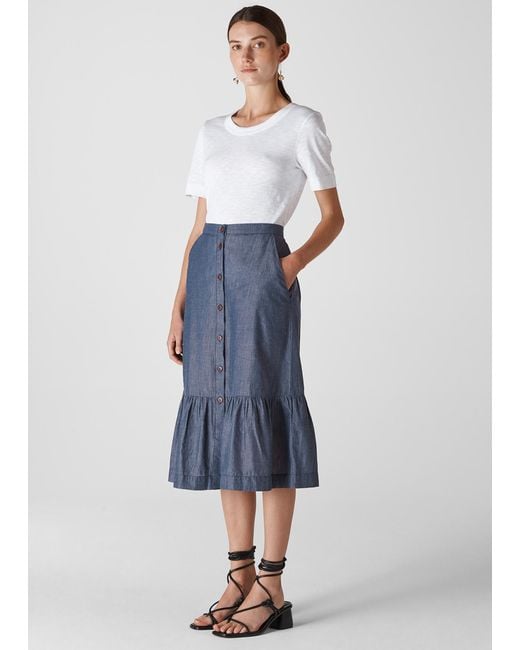 Whistles Blue Button Chambray Skirt