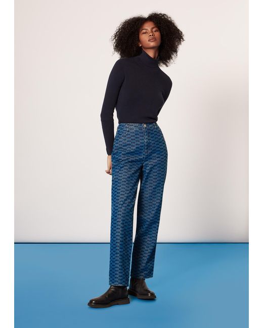 Whistles Blue Tangle Check Denim Trouser