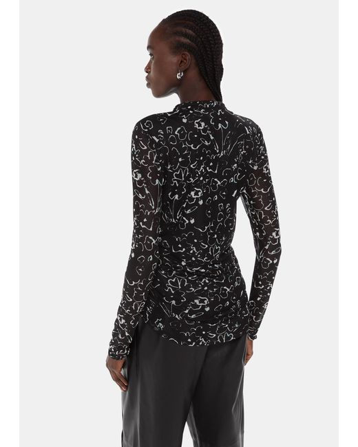 Whistles Black Scribble Bouquet Ruched Top
