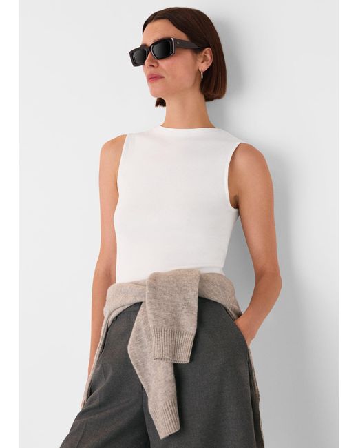 Whistles White High Neck Rib Detail Tee