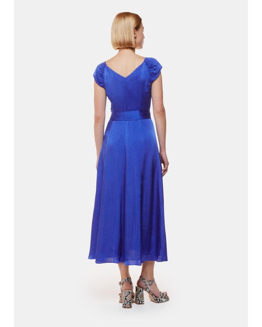 Whistles Blue Arie Hammered Satin Midi Dress