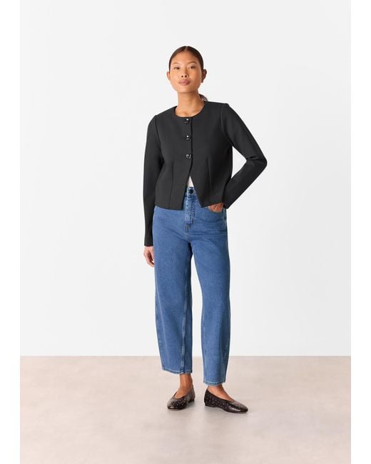 Whistles Black Petite Anne Ponte Button Jacket
